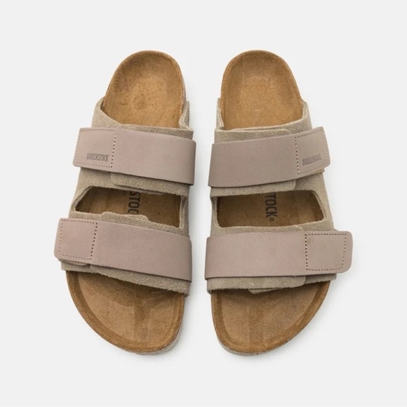 New Birkenstock Uji Nubuck Suede Leather Slide Sandals Suede Taupe US 7 / EUR 38 - Picture 1 of 12